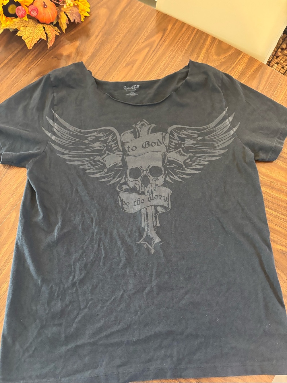 Brandy Melville Black Short-Sleeve Tee with Winged Skull Graphic